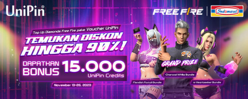 Top Up Diamonds Free Fire Pake Voucher UniPin, Dapatkan Bonus 15rb UniPin Credits